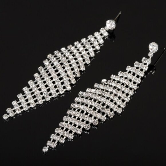 Jewelry earrings crystal silver tone large dangle drop party wedding fashion new - Picture 1 of 1